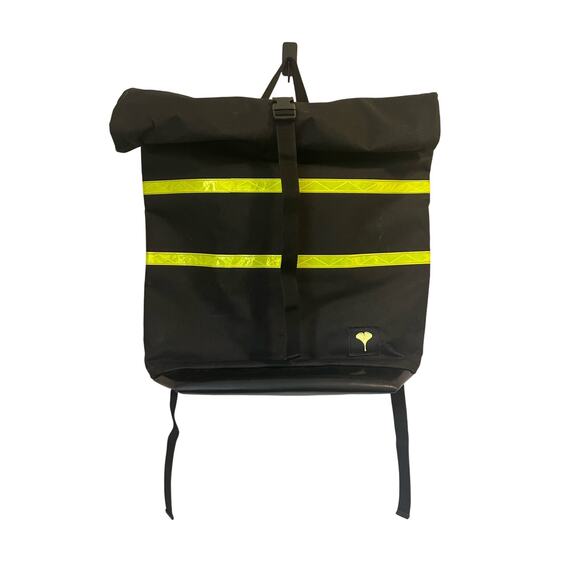 Ginkgo Large Rolltop Backpack Black with Yellow Reflective Stripes Biking Laptop - Picture 1 of 9
